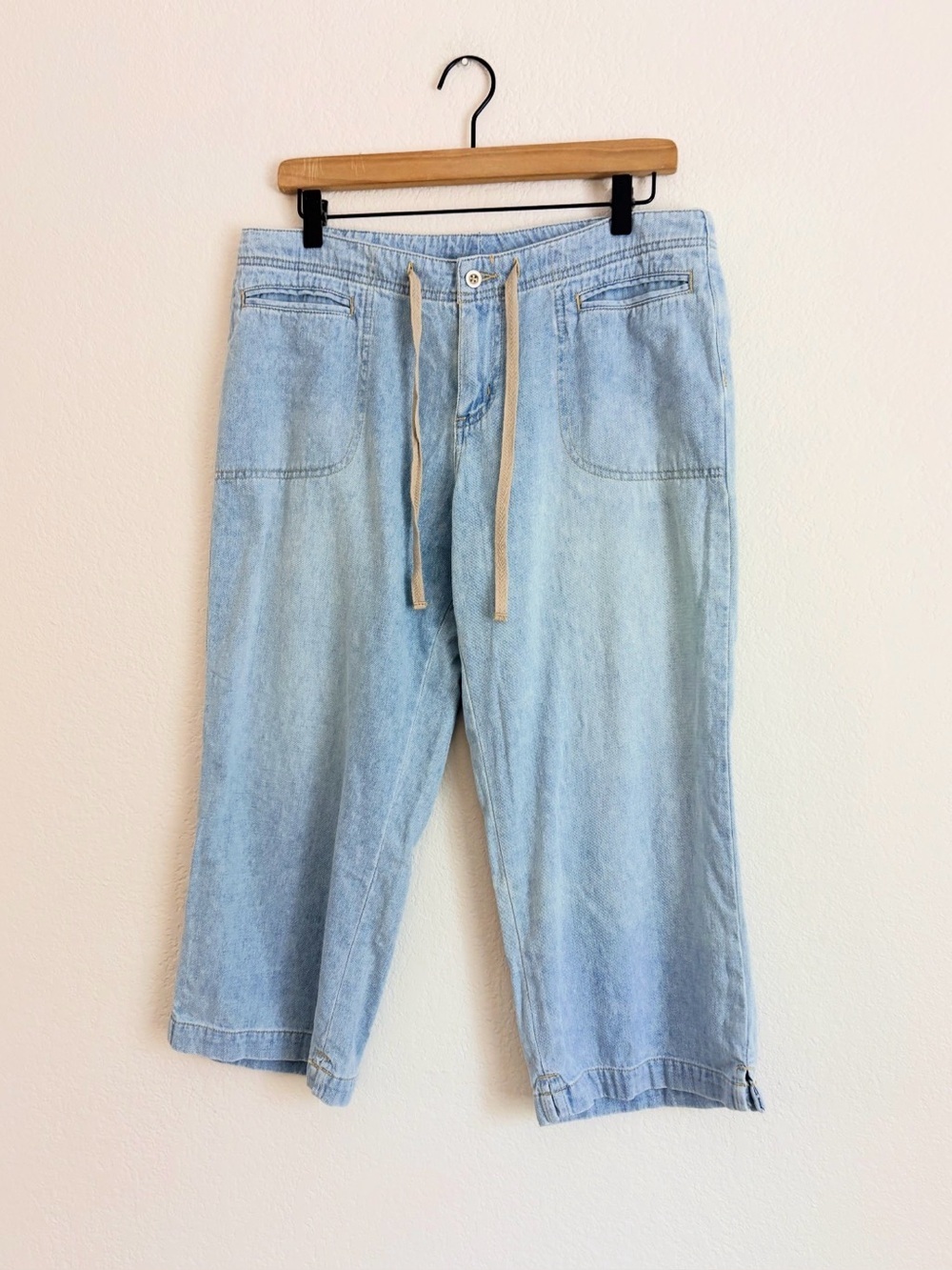 Vintage OP Ocean Pacific Light Wash Cropped Drawstring Capris 90s Y2K Surf - Picture 1 of 6